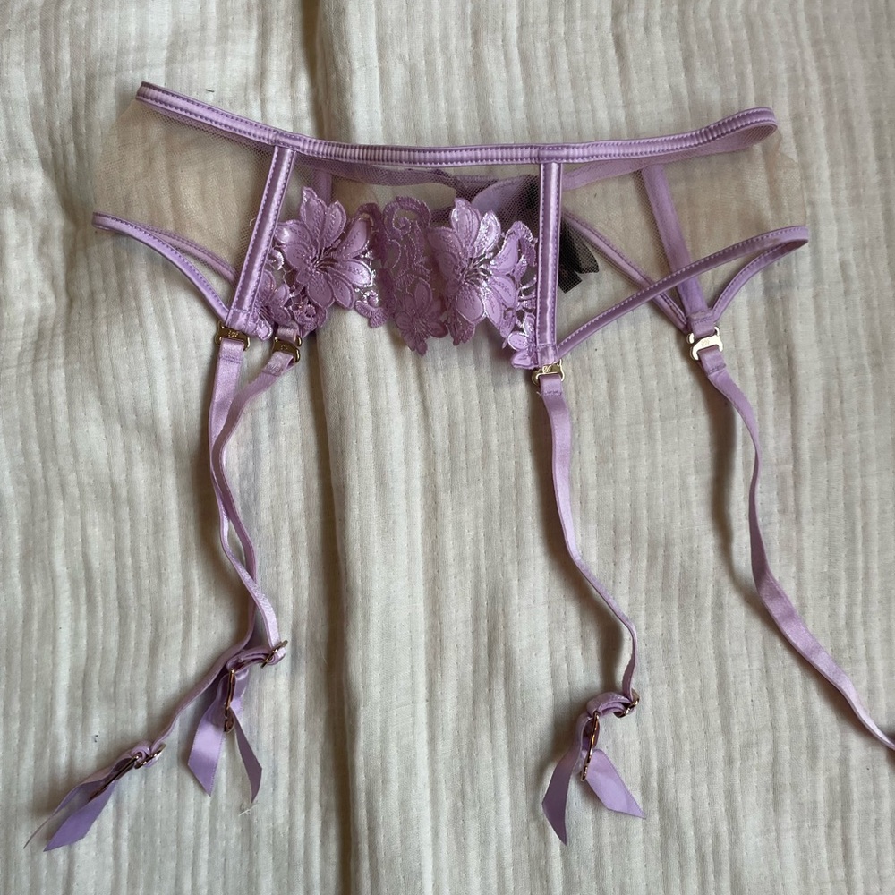 Honey Birdette Purple Lace Suspender Belt